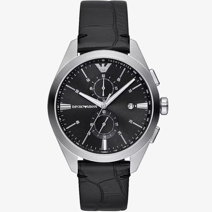 Emporio Armani Claudio Chronograph Black Dial Black Leather Strap Watch For Men - AR11542 - Image 4